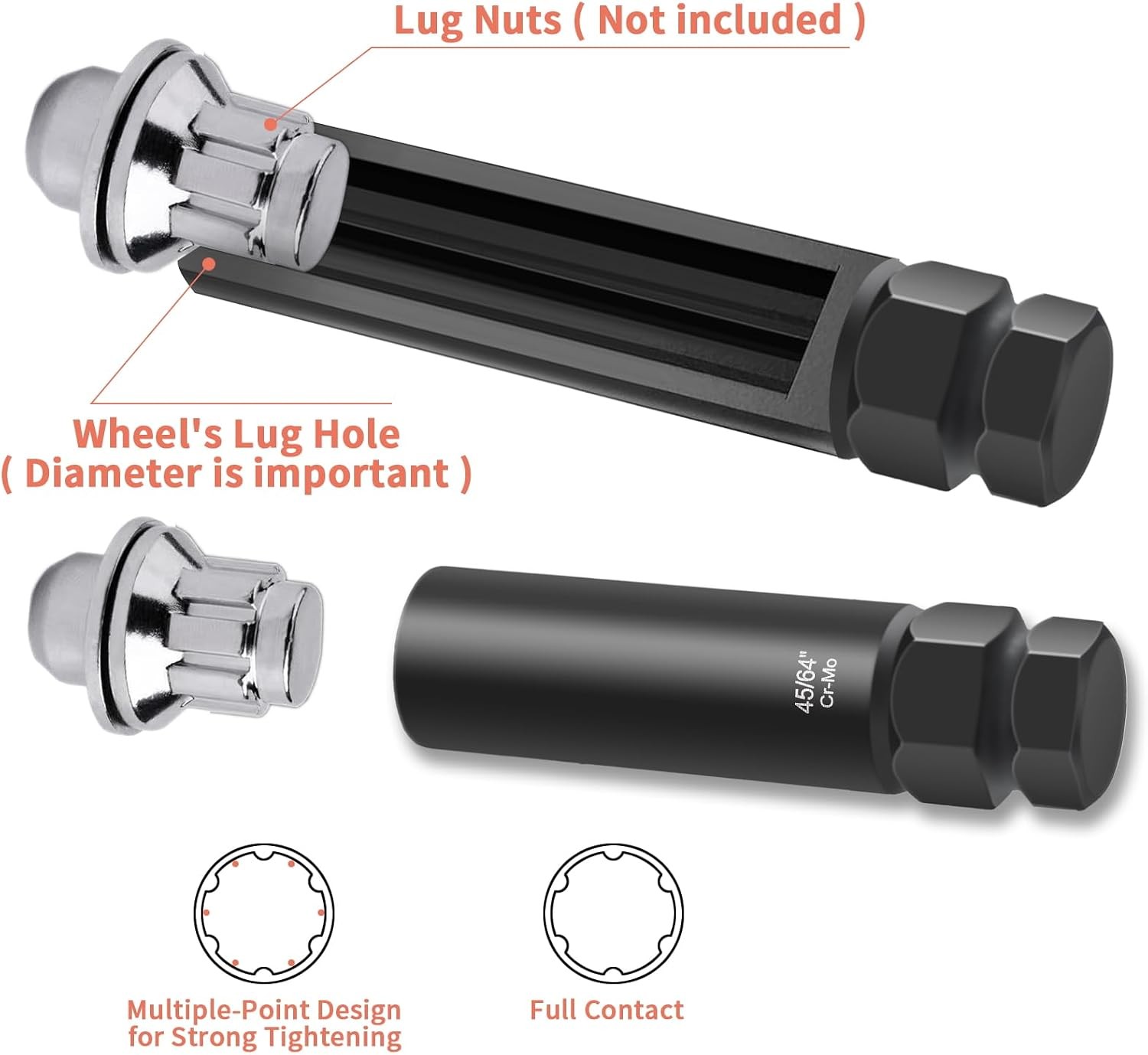 6 Spline & 7 Spline Lug Nut Socket Set, Drive Wheel Lock Key,Locking Nut Removal
