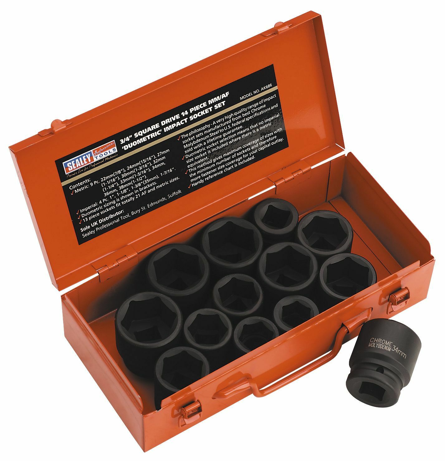 Sealey AK686 Impact Socket Set 13pc 3/4″Sq Drive Metric/Imperial