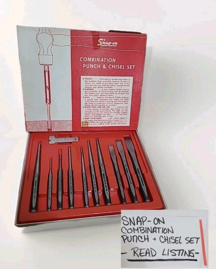 Snap On Tools Punch & Chisel Set Vtg. 11 Pc. Automobile Motorcycle Tools & Box