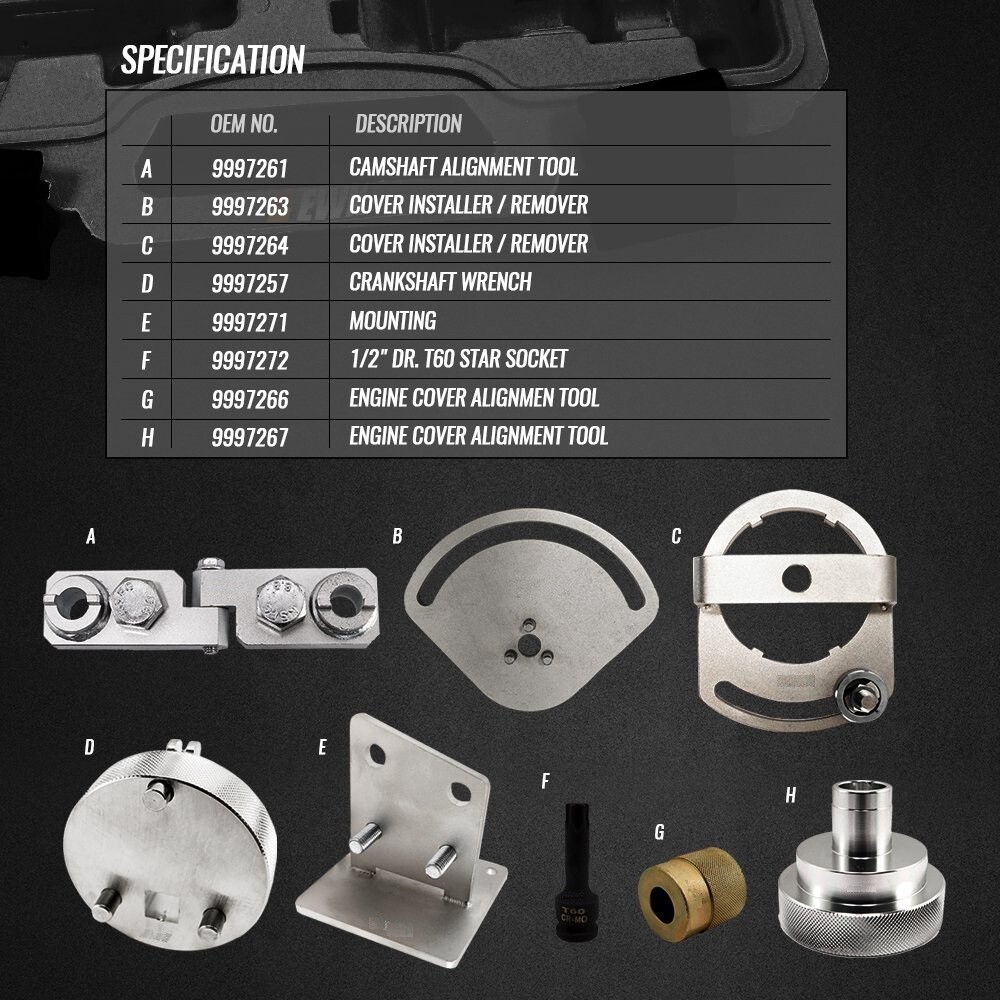 Volvo 3.0 3.2 T6 Engine Crankshaft Alignment Timing Fixture Tools Landrover Kit