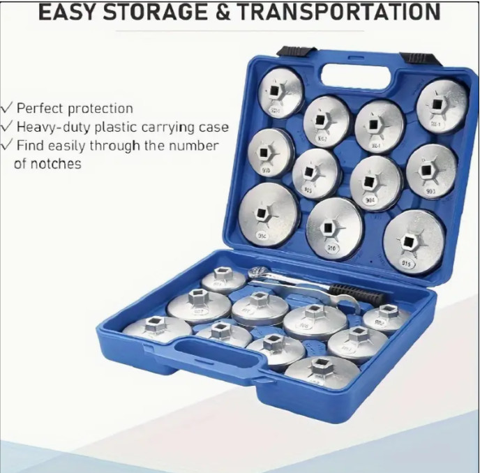 23Pcs Oil Filter Wrench Set 1/2″ Adaptor Cup Type Removal Tool Socket Kit
