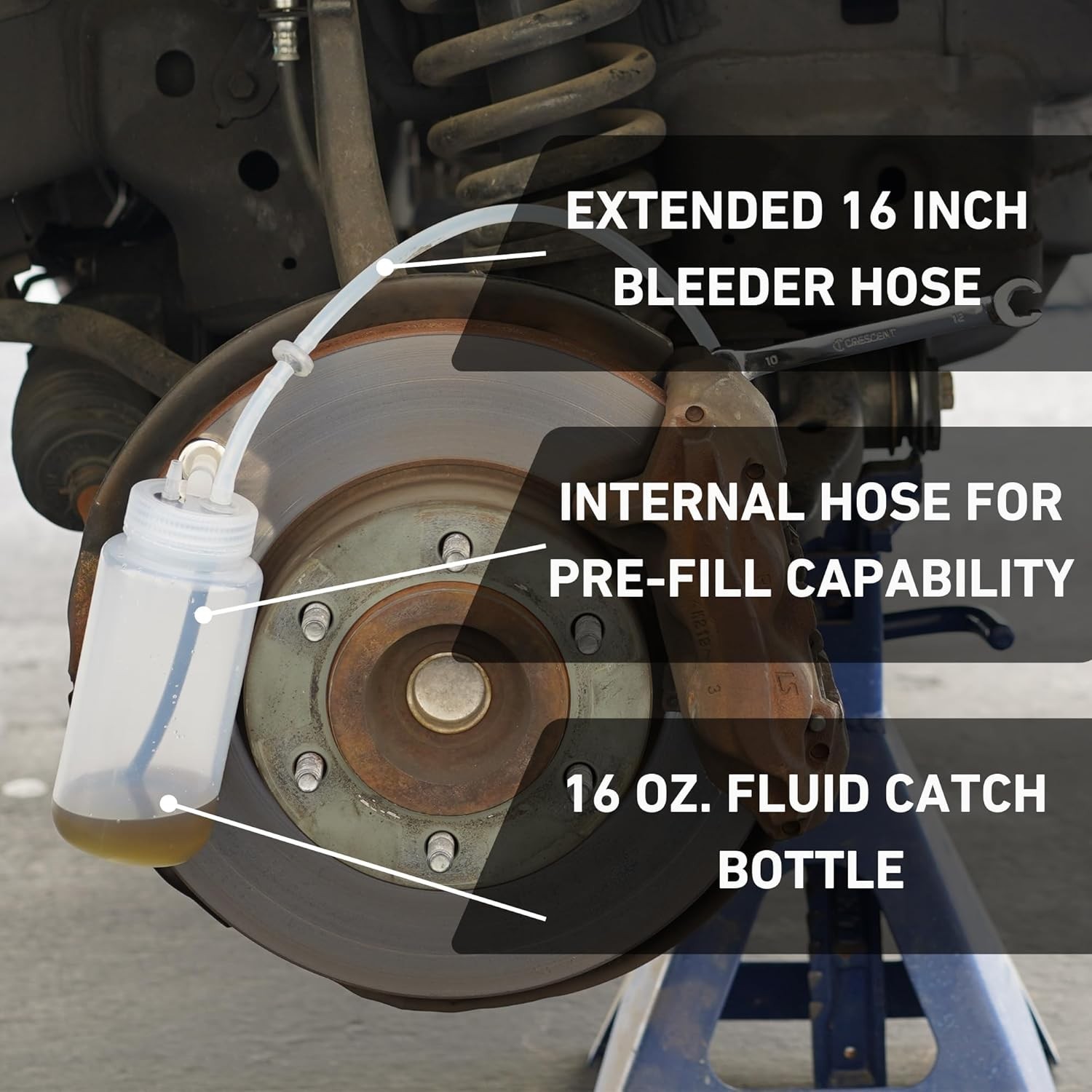 Brake Bleeding Kit with Check Valve 16oz Bottle 16in Hose Magnet Mount