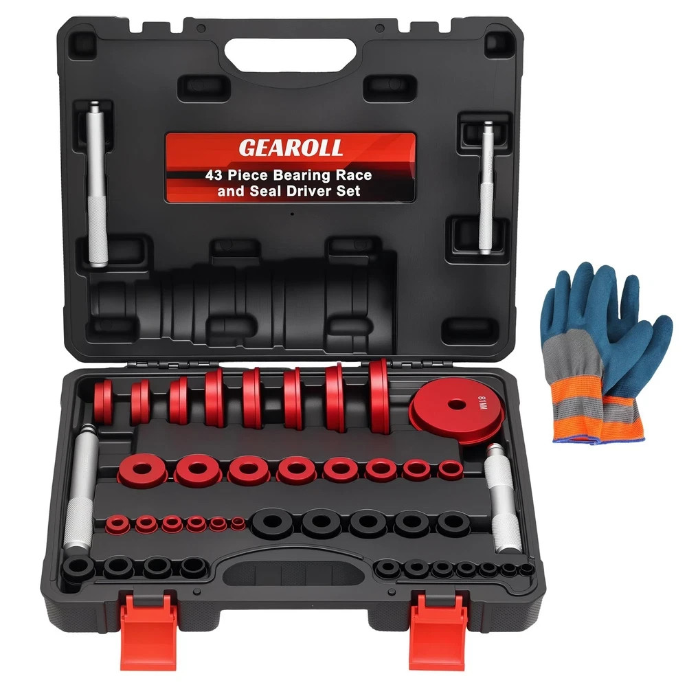 43 Piece Bearing Press Kit GEAROLL Race and Seal Driver Set Punch Adapters