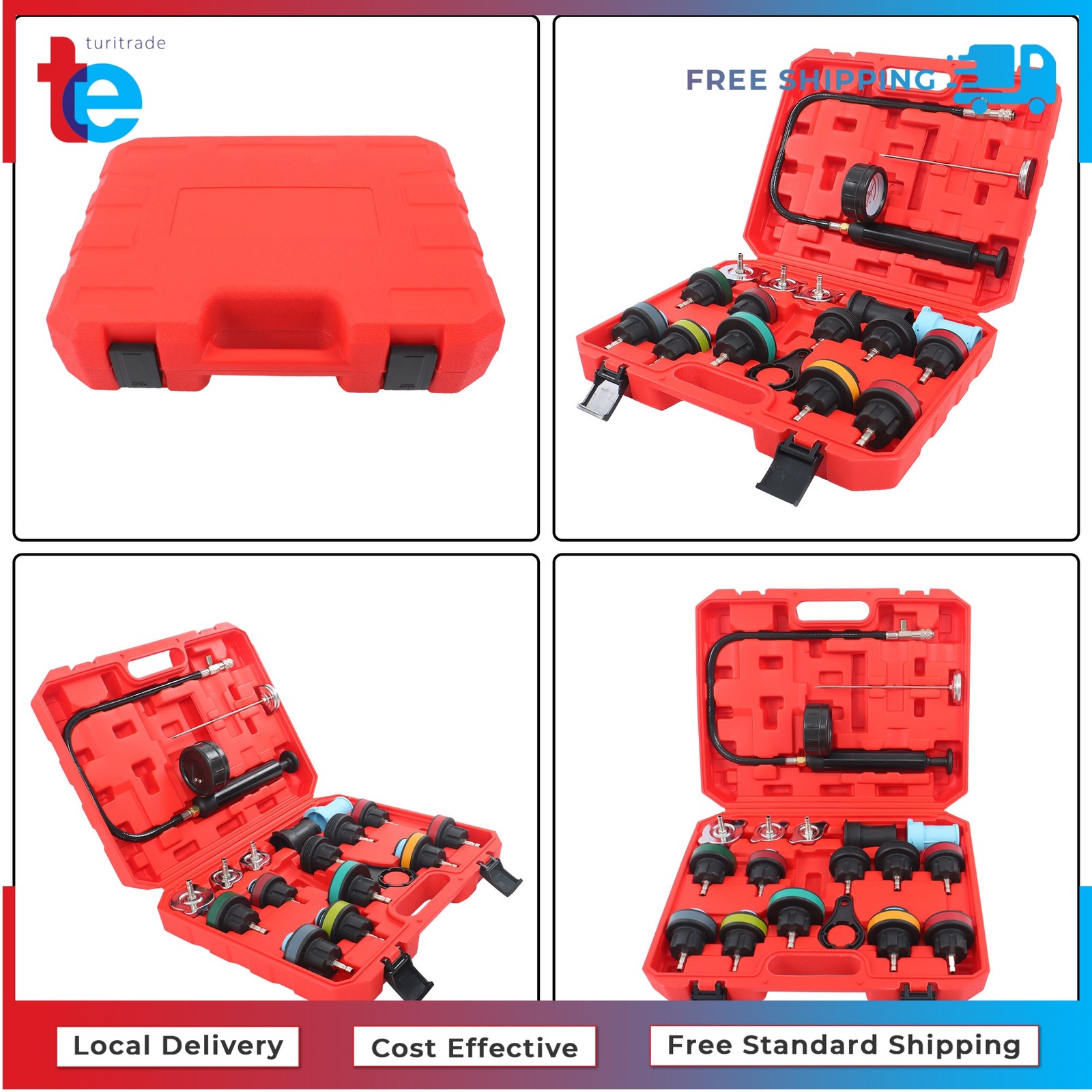 18pcs Radiator Cooling System Pressure Tester Gasket Water Tank Leak Adapter Kit