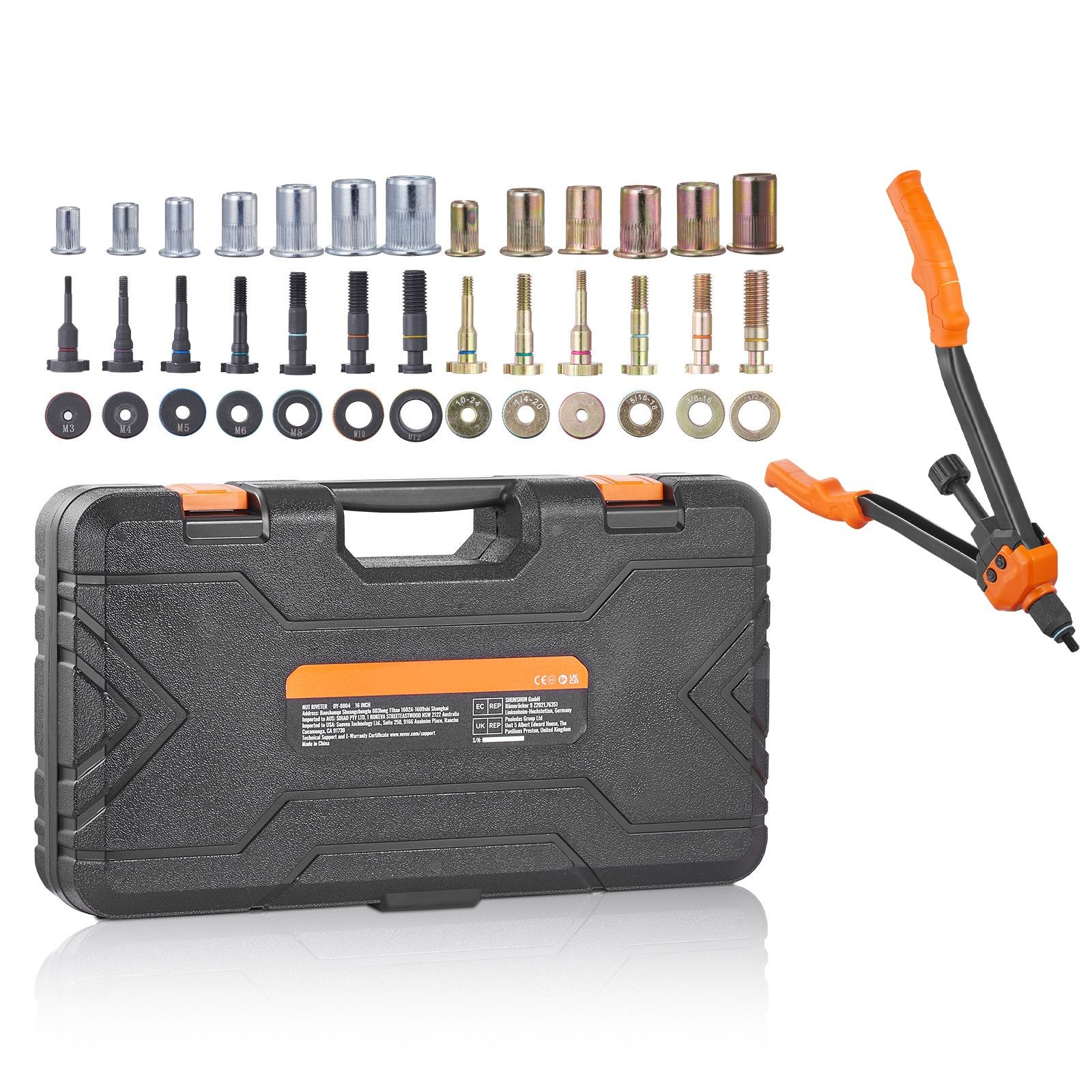 VEVOR 16″ Rivet Nut Tool Rivnut Tool Kit 13PCS Mandrels 186PCS Rivet Nuts W/Case