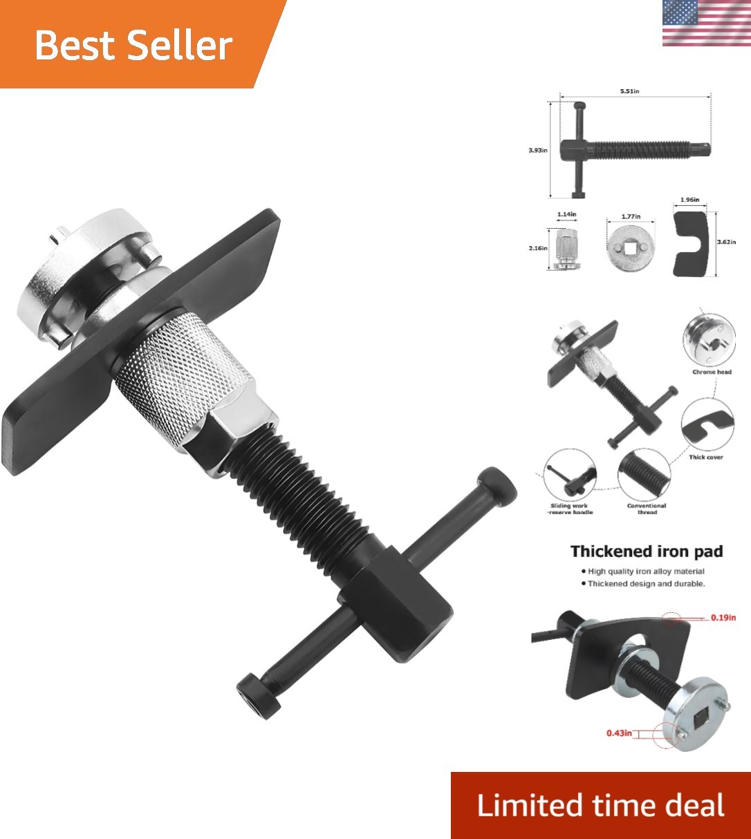 Compact 3-Piece Brake Caliper Wind Back Tool Set – High-Quality Steel Design