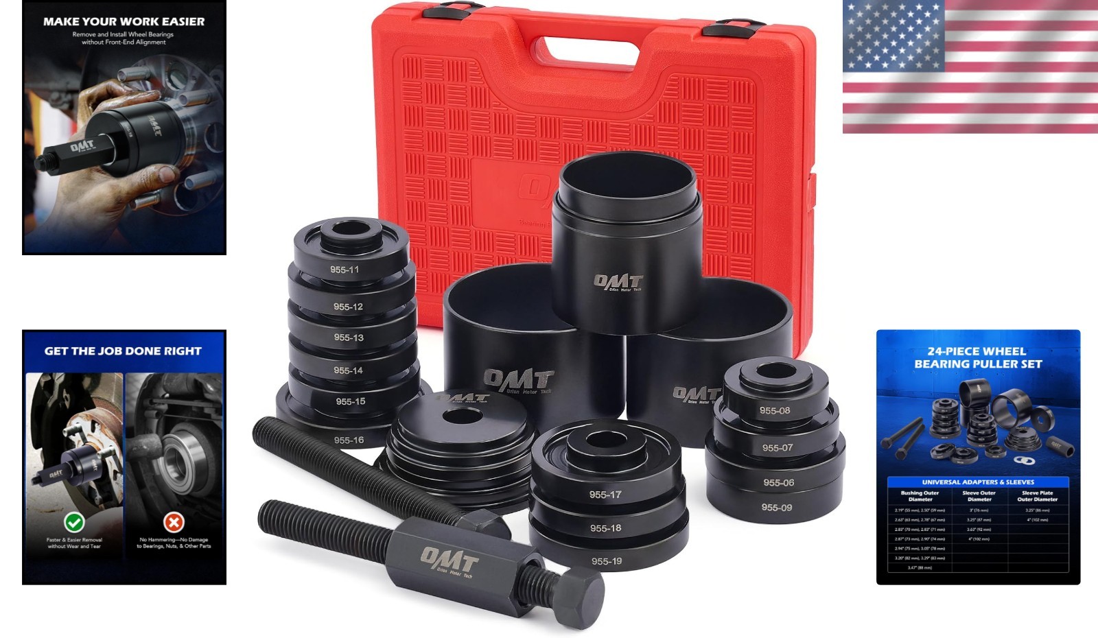 Compact 24pc Wheel Bearing Tool Set with Sliding Screws – Portable & Efficient