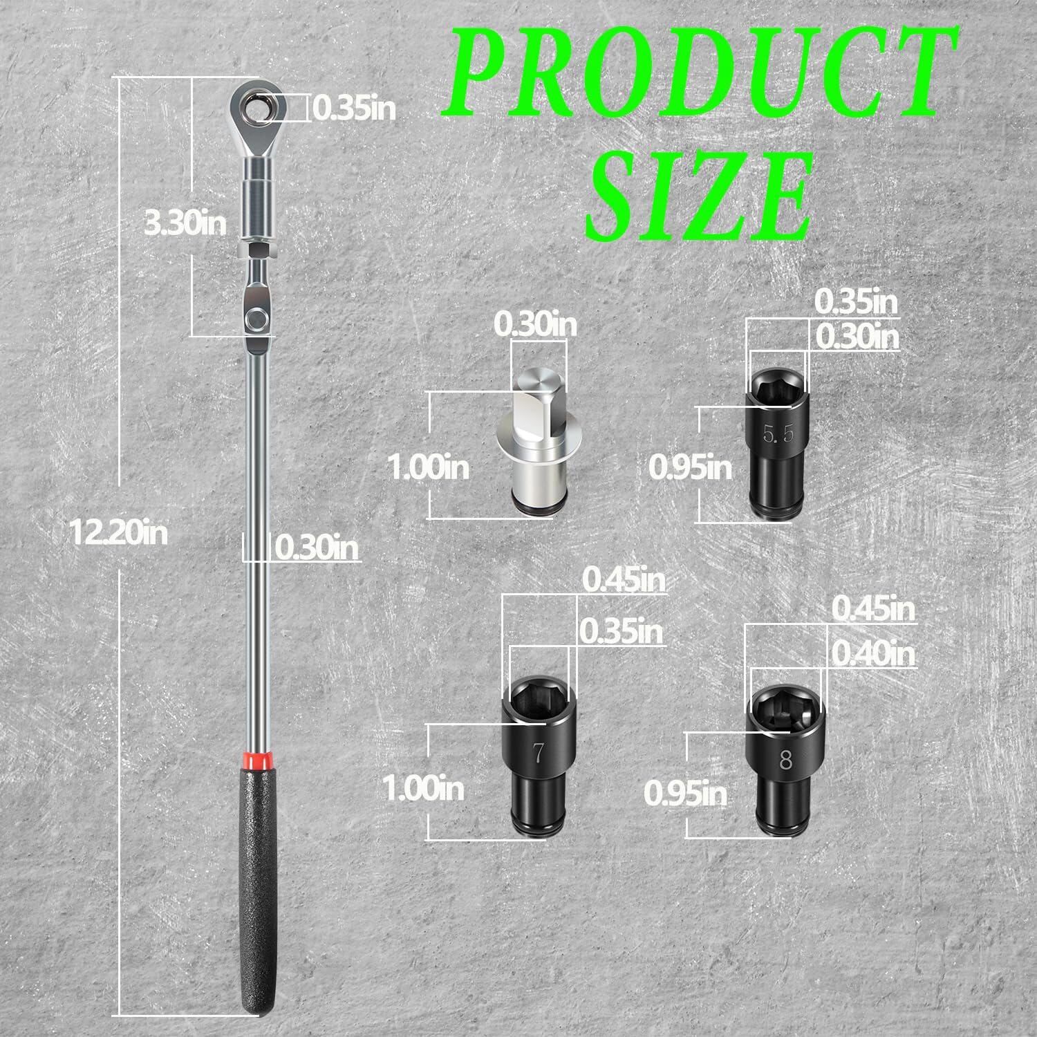 64180 Actuator Motor Ratchet Wrench Set 5.5mm 7mm 8mm Socket & 1/4″ Square Drive