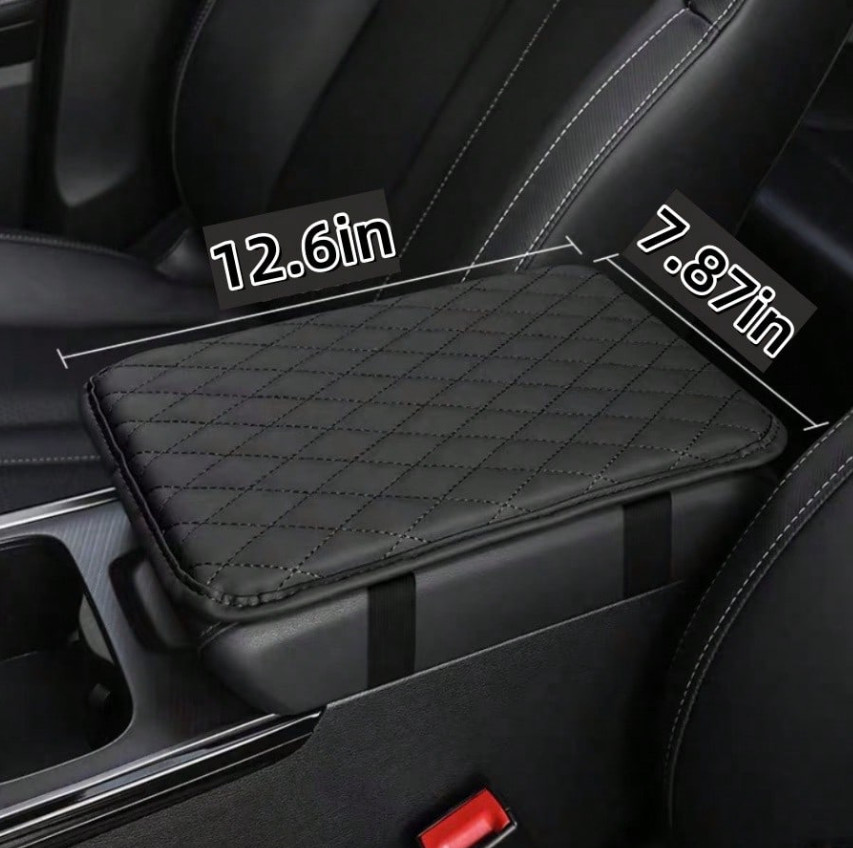 1pc Leather Car Armrest Cover – Console Cushion with 2 Storage Pockets-NEW