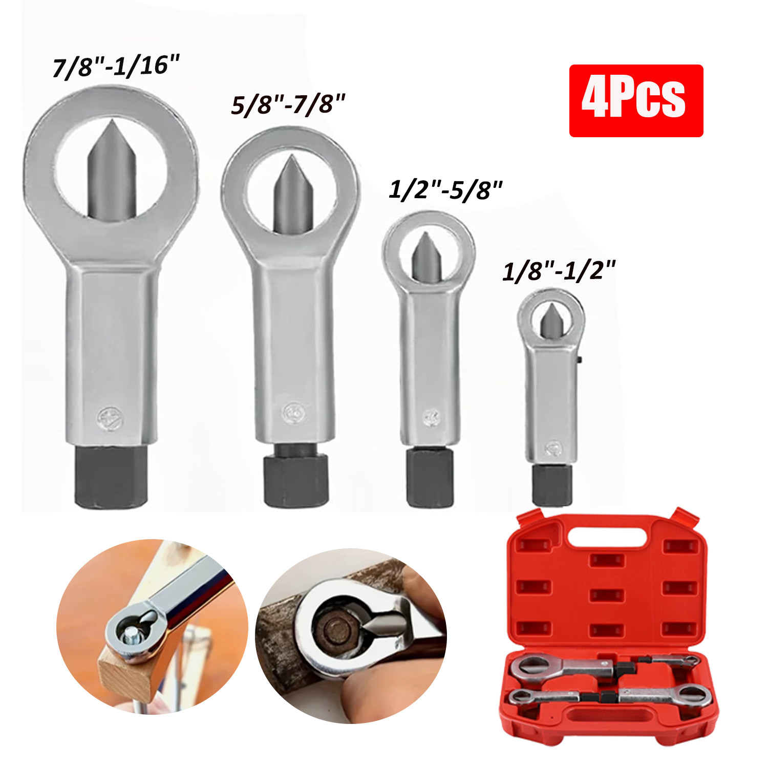 4PCS Nut Splitter Cracker Set Heavy Duty 9-27mm Damaged Bolt Remover Tool Set