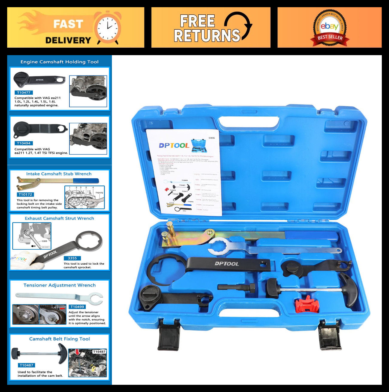 Engine Timing Tool Set for VAG EA211 1.0L 1.2L 1.4L 1.6L | 8PCS Camshaft Cranksh