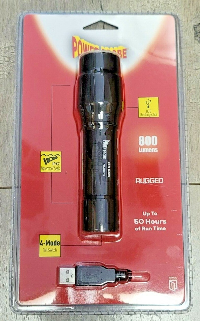 Power Probe 800 Lumen Rechargeable Flashlight,4 modes,Charges via USB #PPFL103CS
