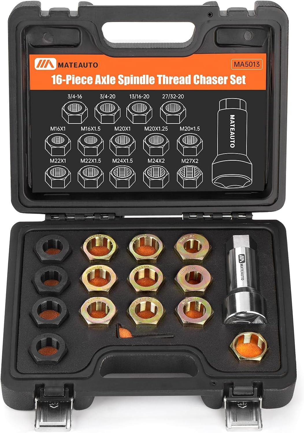16-Piece Axle Spindle Rethreading Kit – Precision Repair Tool Set for Mechanics