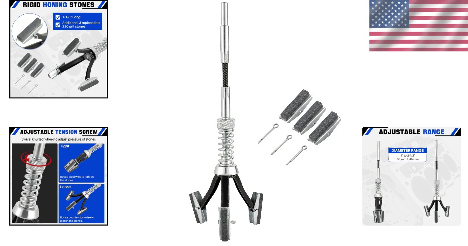 High-Performance Engine Cylinder Hone Tool 1-1/2″ with Flexible Operation