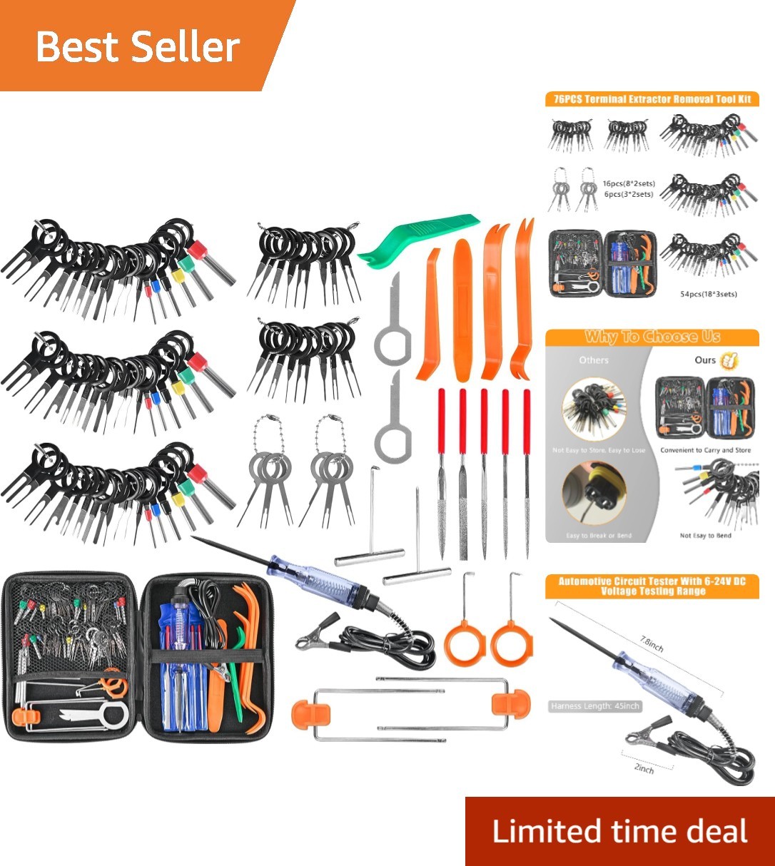 Ergonomic 96-Piece Terminal Extractor Kit with Protective Bag for Easy Storage