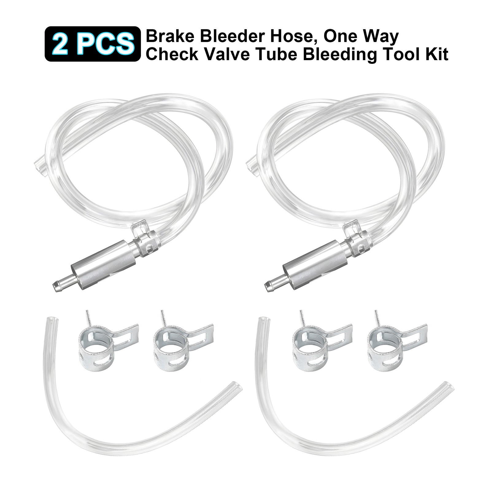 2 PCS Brake Bleeder Hose One Way Check Valve Tube Bleeding Tool Kit Silver US