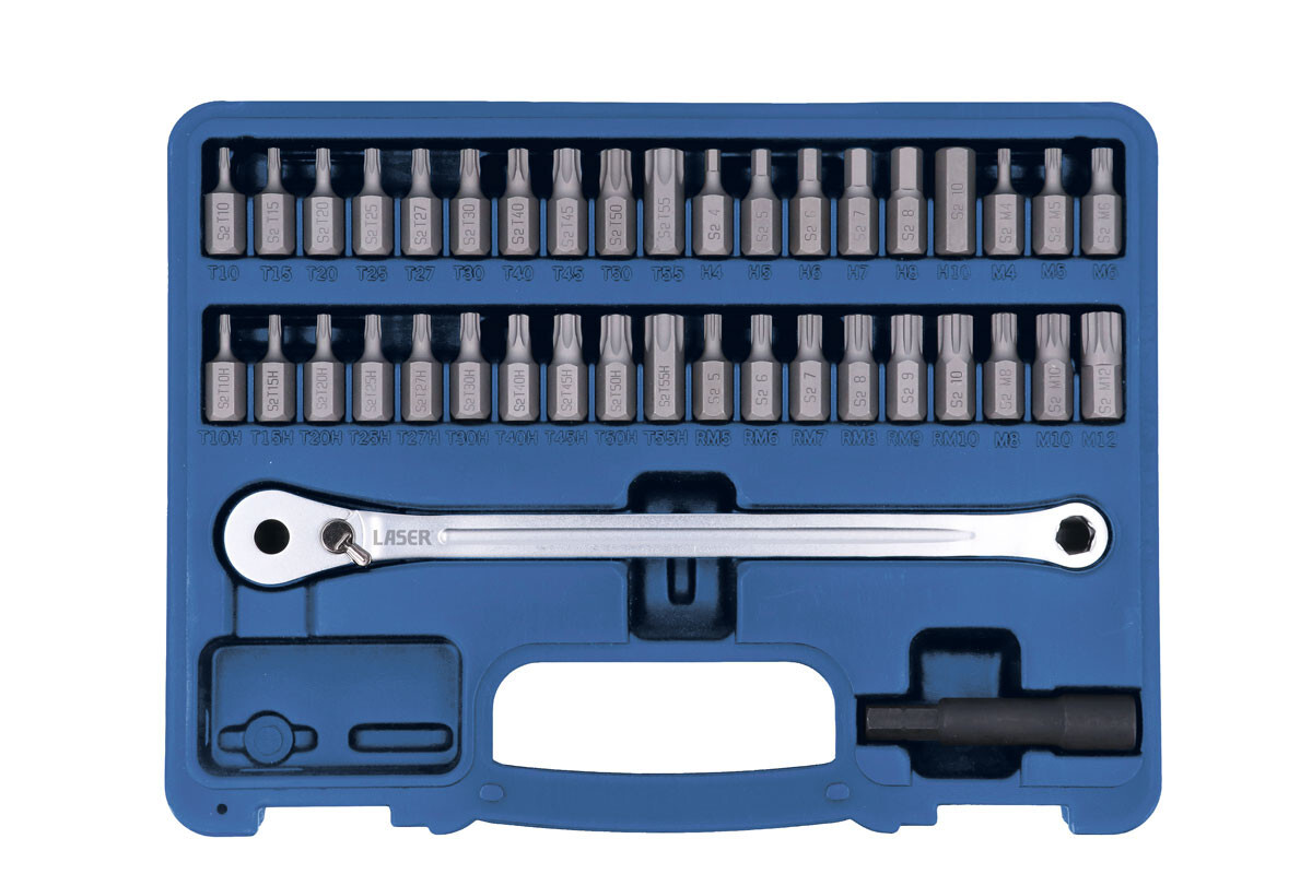 Low Profile Ratchet & Bit Set 40 Piece Hex Star Tamperproof Spline Ribe Bits