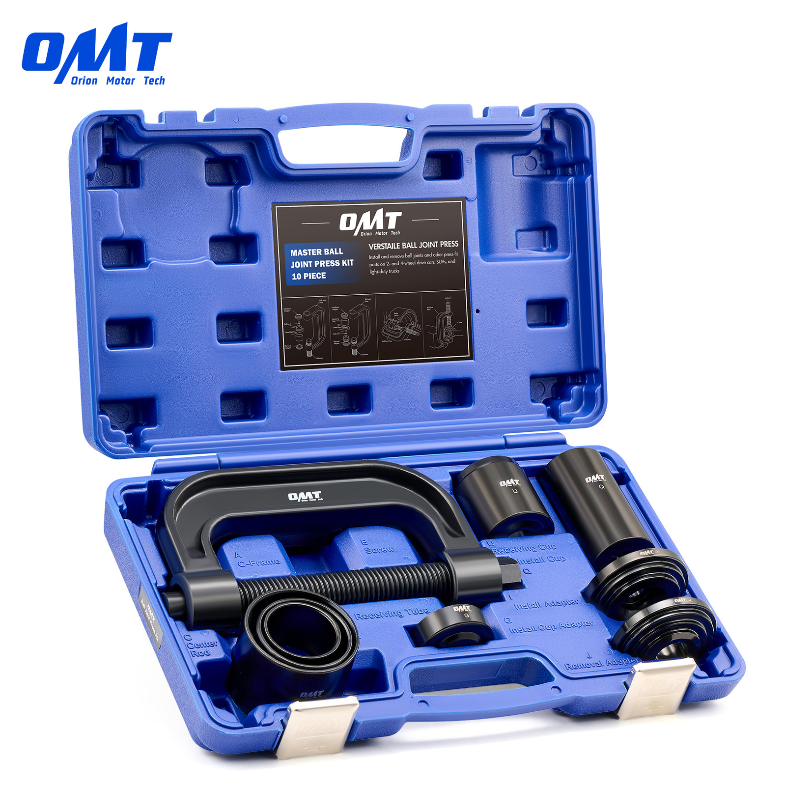 OMT 10 Piece 4 in 1 Ball Joint Press Set for U Joint Assembly Disassembly Black