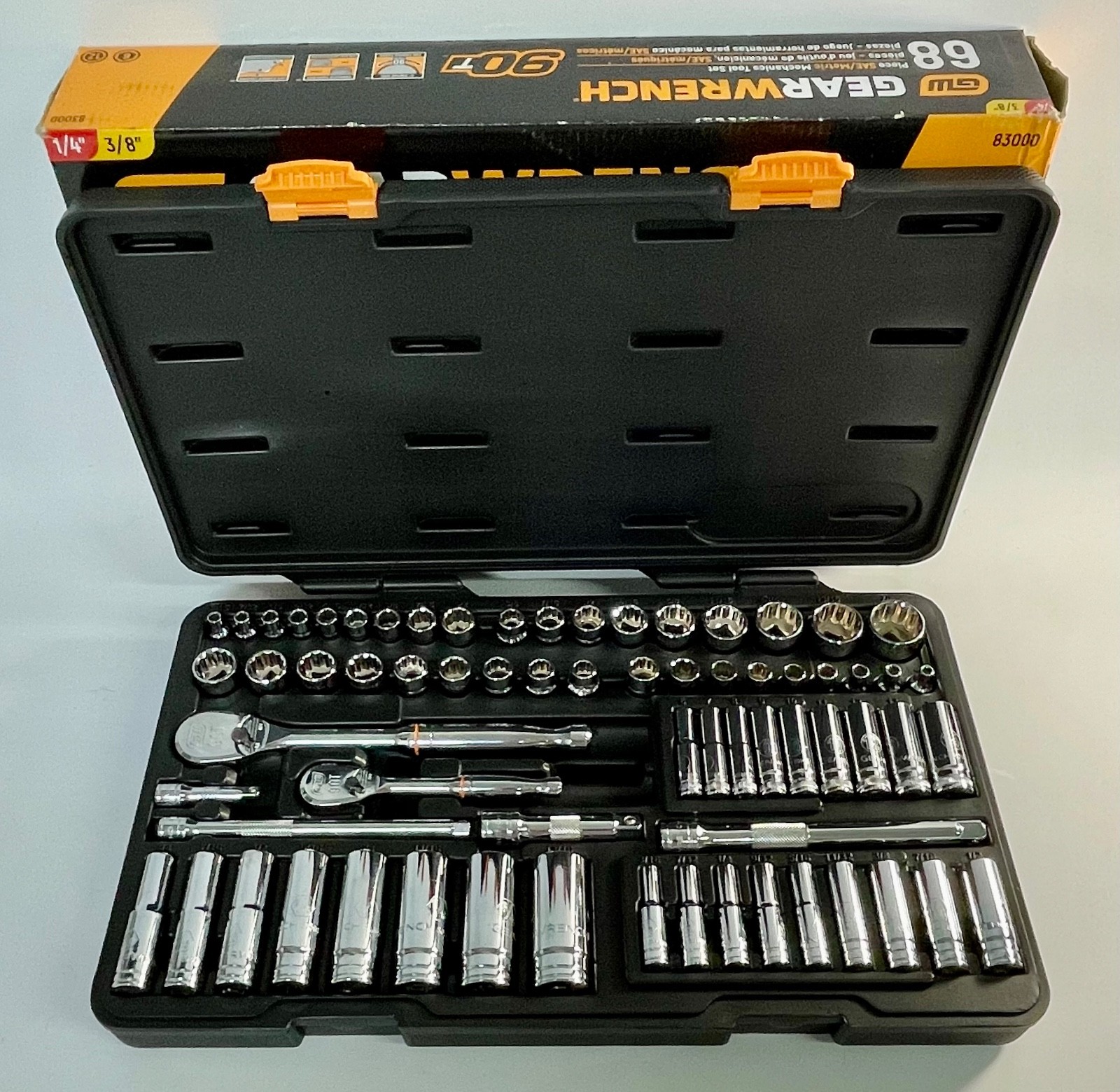 Gearwrench 68pc 1/4 & 3/8dr Socket Wrench Ratchet Set, SAE & Metric 84T #83000