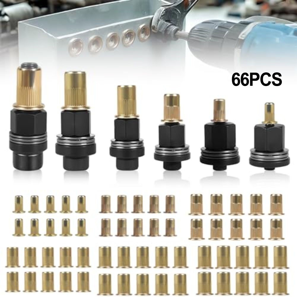 60pcs Rivet Nut Pliers Set Press-in Nuts Riveter Nut Tool 6 Willow Nail & 60 Nut