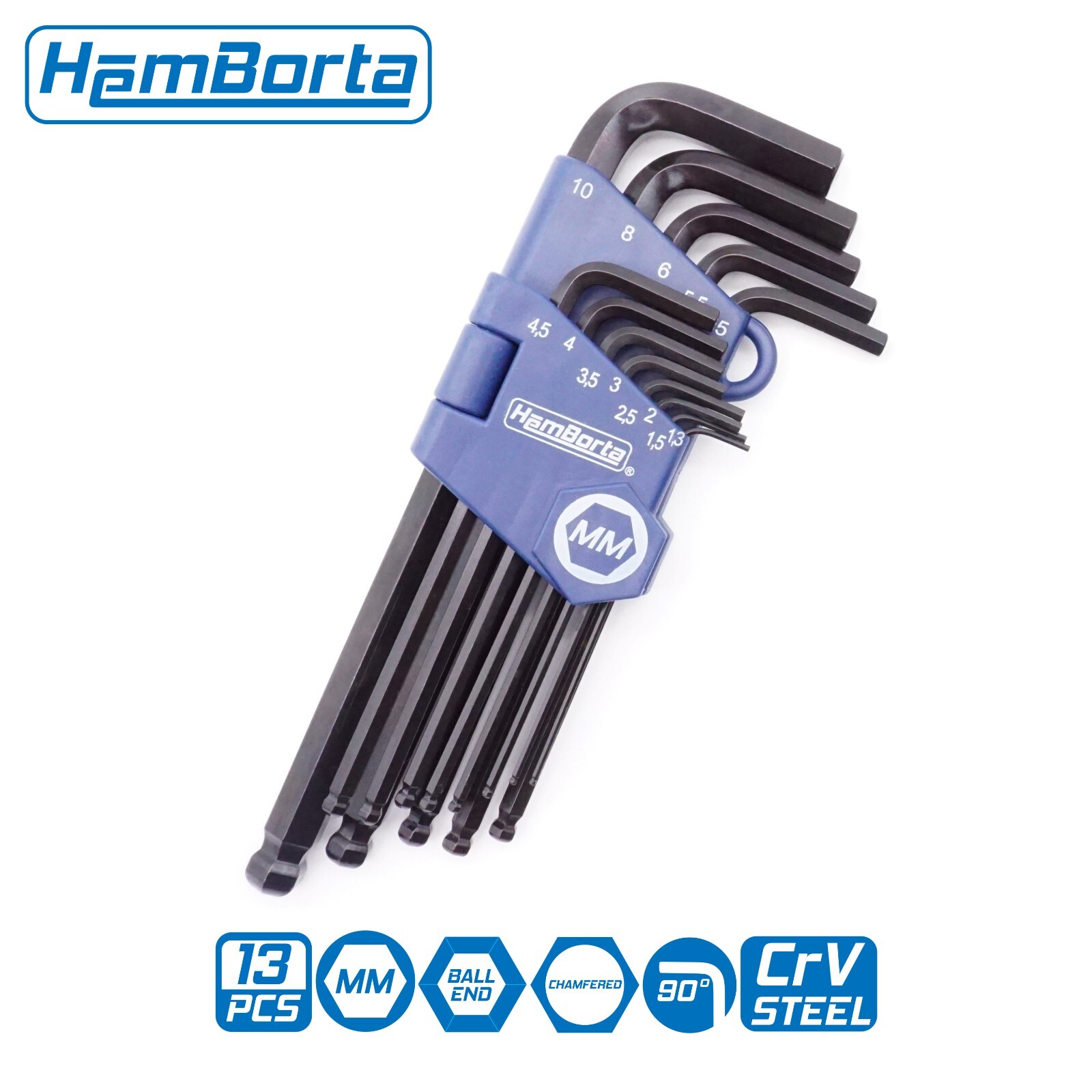 Metric Allen Key Set HemBorta Long Ball End Hex Keys 13pc 1.27-10mm Black Oxide
