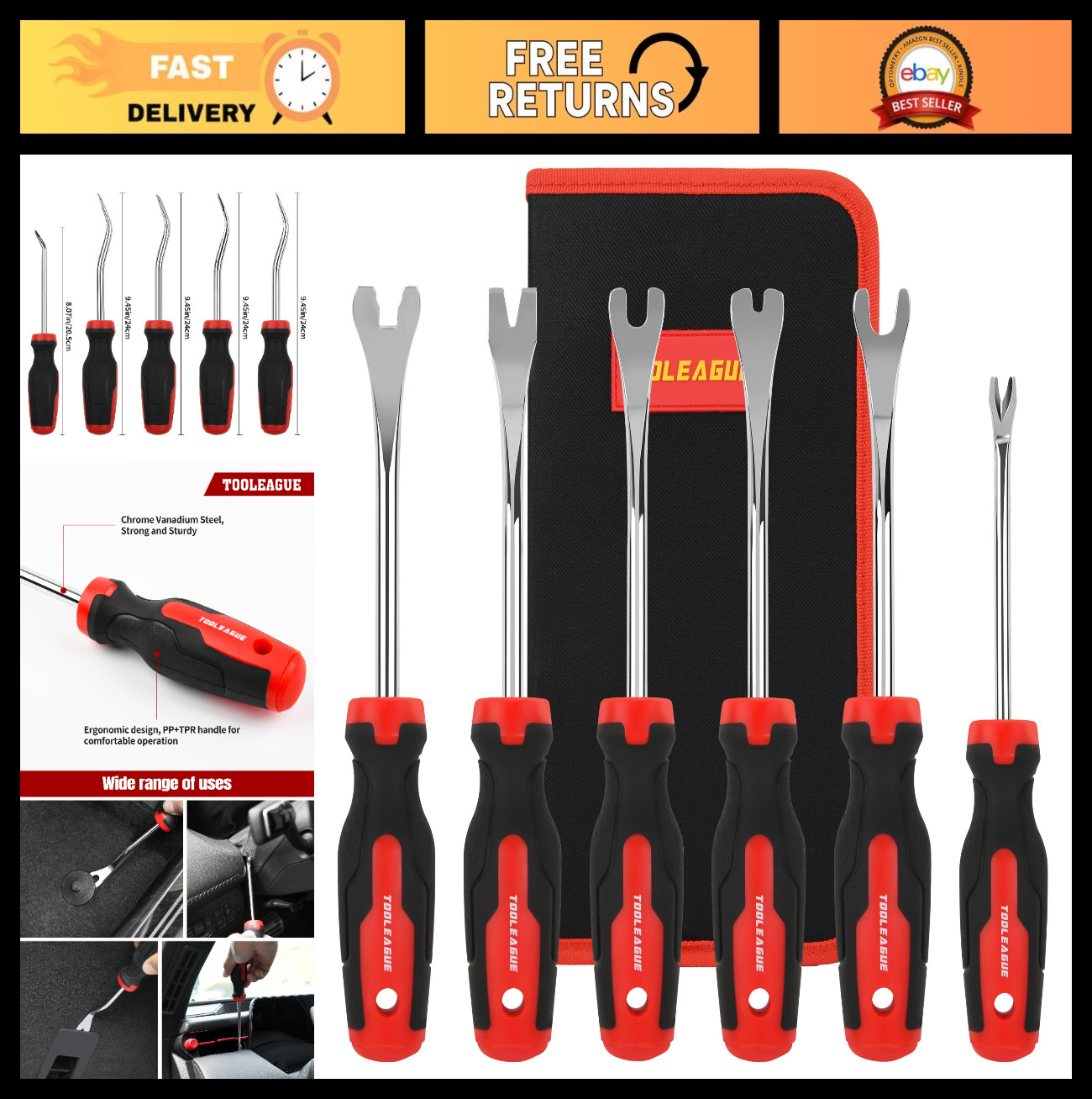 6Pcs Car Trim Removal Tool Set, Auto Upholstery Fastener Remover Kit, Storage Ba