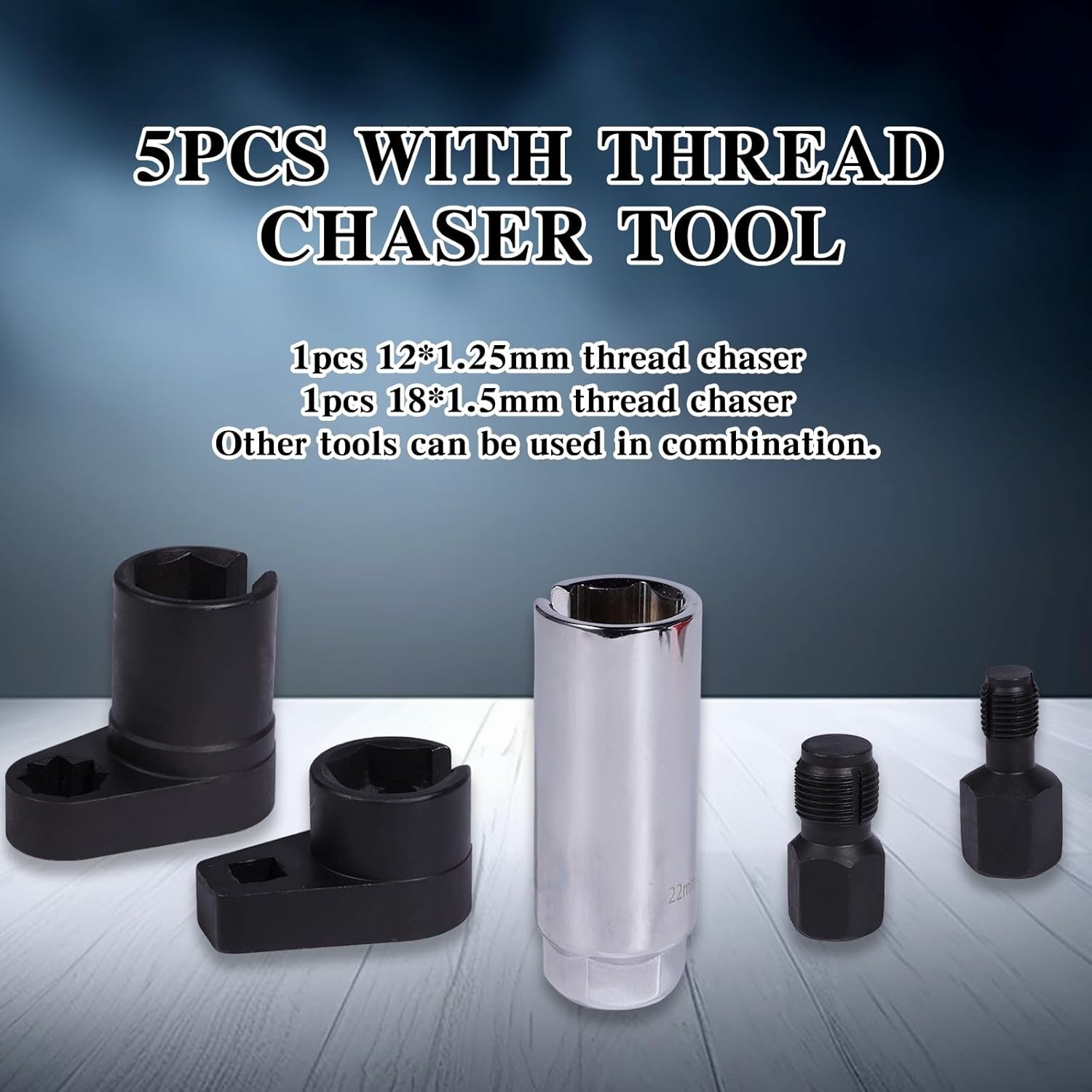 5-Piece Forged O2 & Thread Chaser Set – Automotive Tool for Sensor Removal