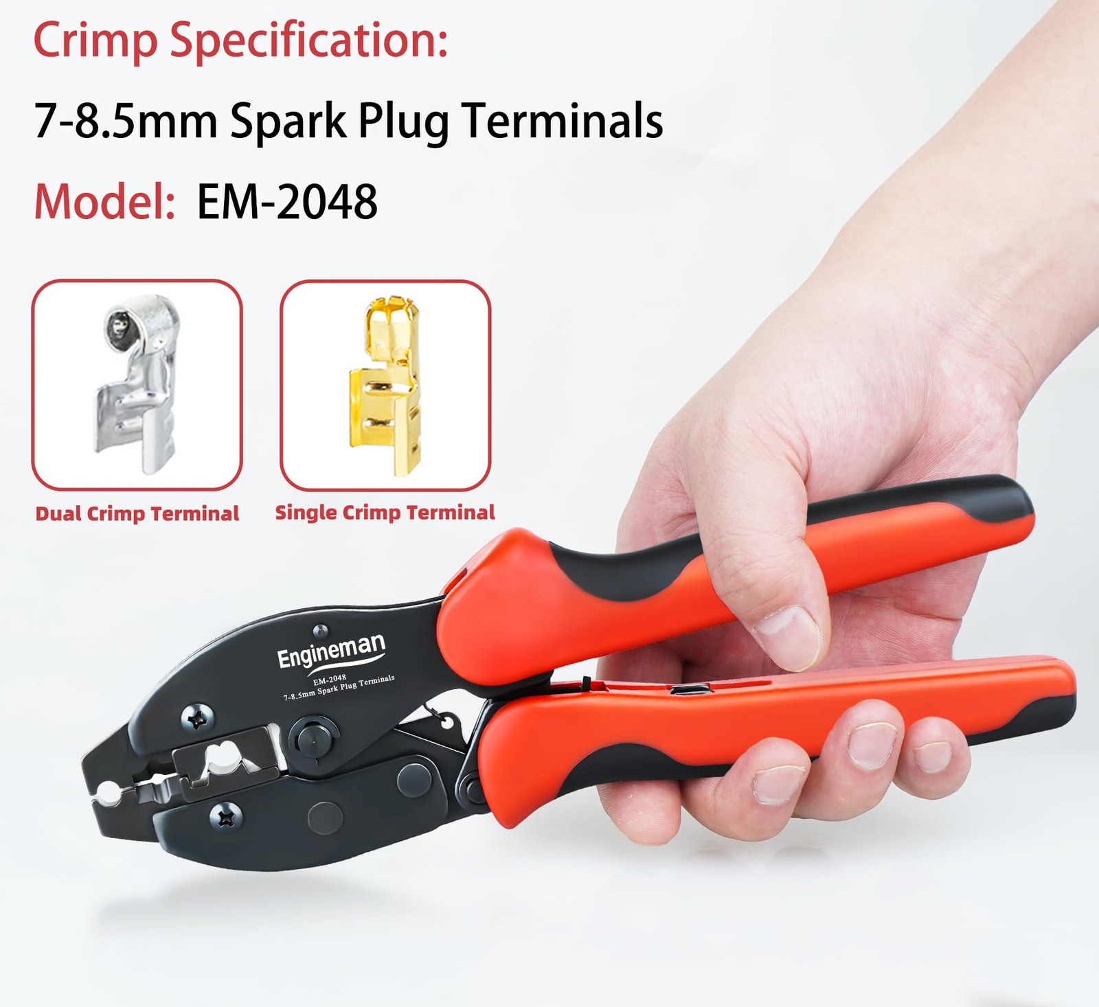 ENGINEMAN Spark Plug Wire Crimper, Crimping Pliers 7-8.5mm, Black and Yellow