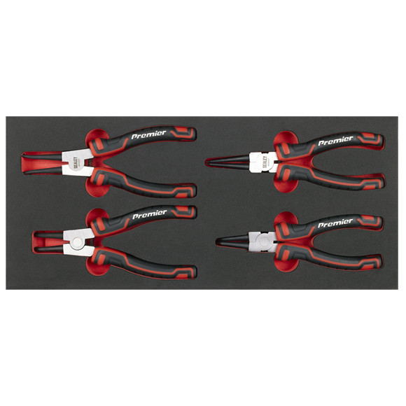 Sealey Tool PREMIER Circlip Plier Set Bent Straight Internal External +Foam FD25