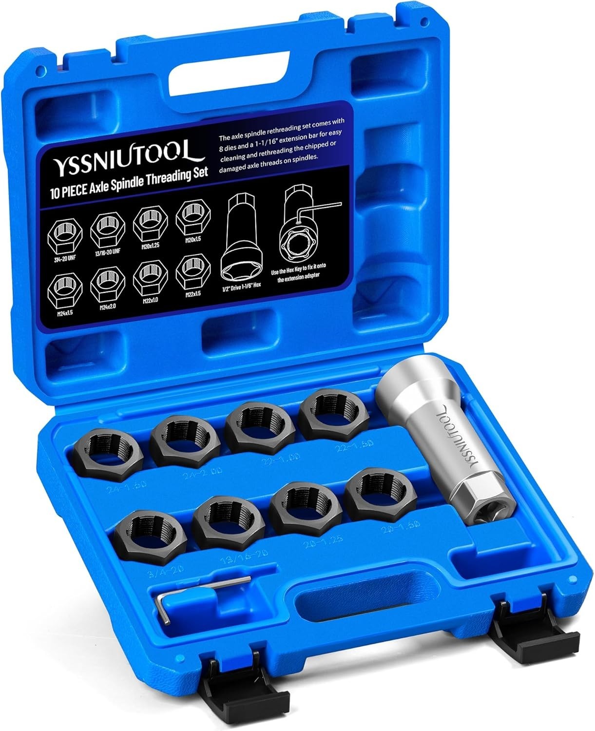 10pc Axle Spindle Threading Set Axle Thread Repair Kit with 8 Dies 1-1/16″ Ex…