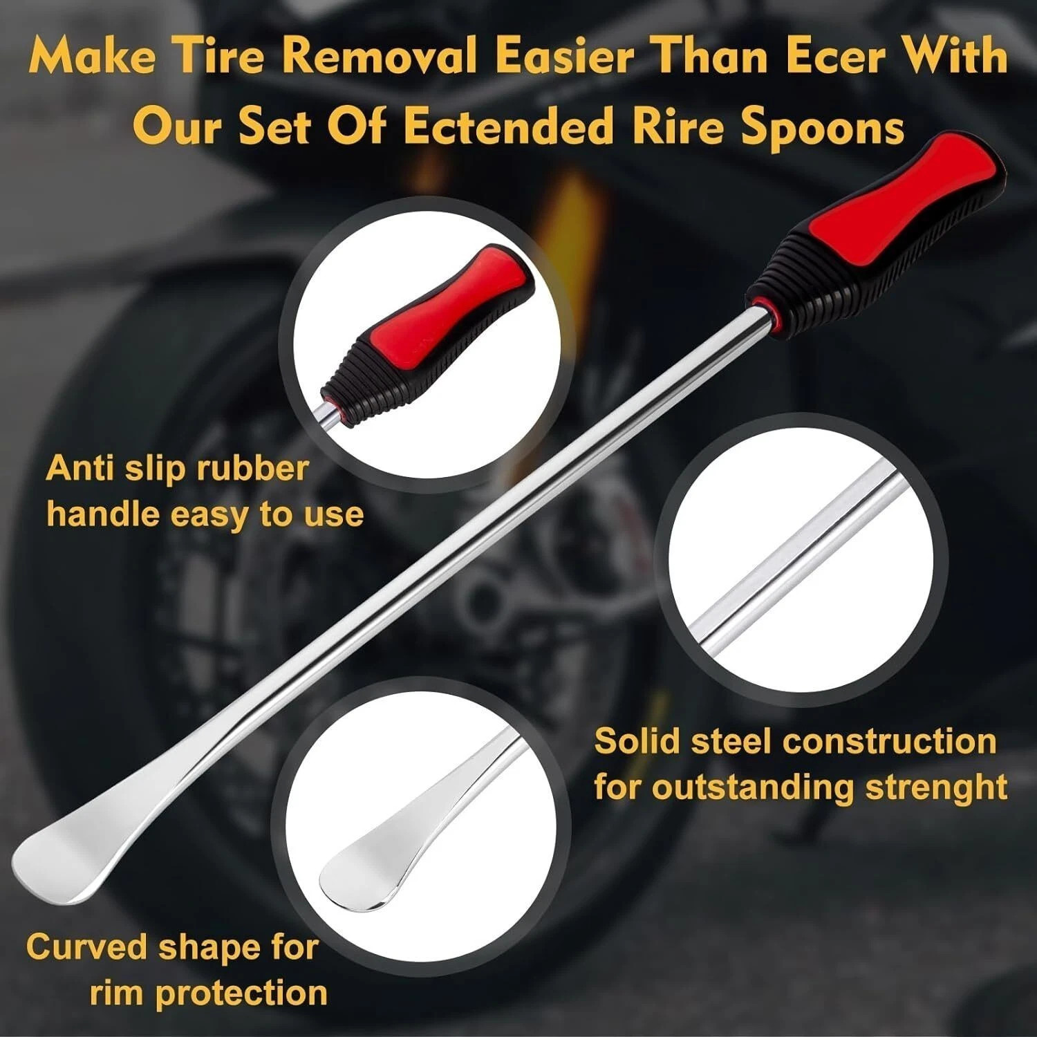Tire Iron Spoons Changing Tire Lever Bar Set Tire Repair Tool Kit Rim Lifter