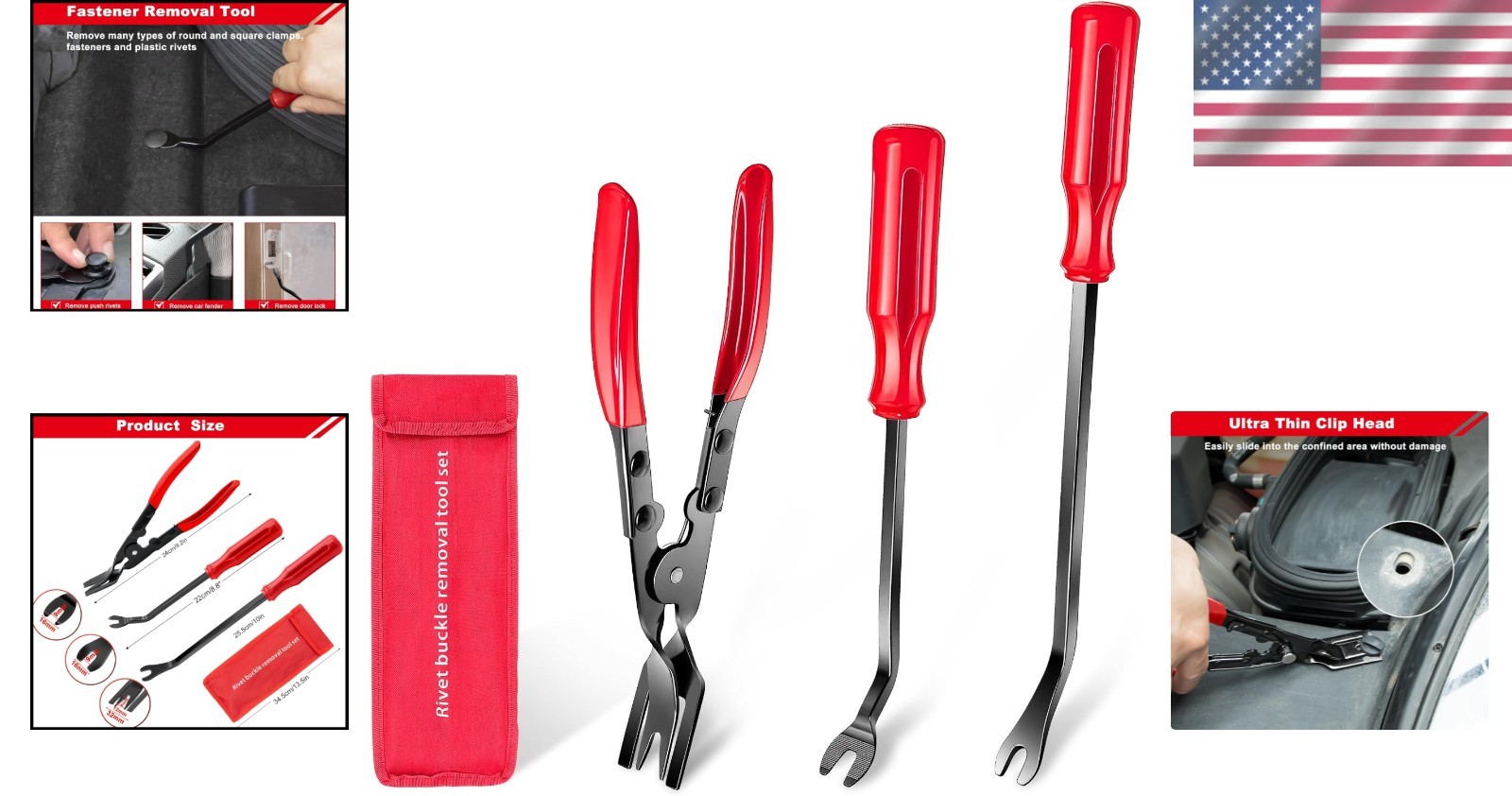 Professional 3-Pc Clip Removal Tool Set – Spring-loaded for Fast Fastener Access