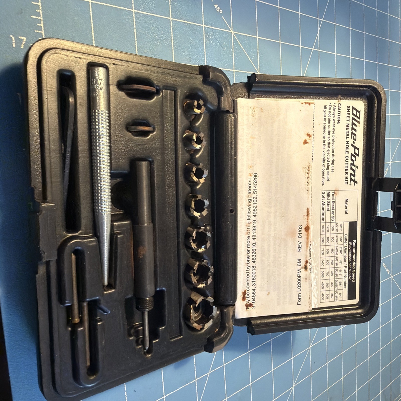 BLUE POINT Snap on Sheet Metal Hole Cutter Kit Design Prevents Clogging GA219B