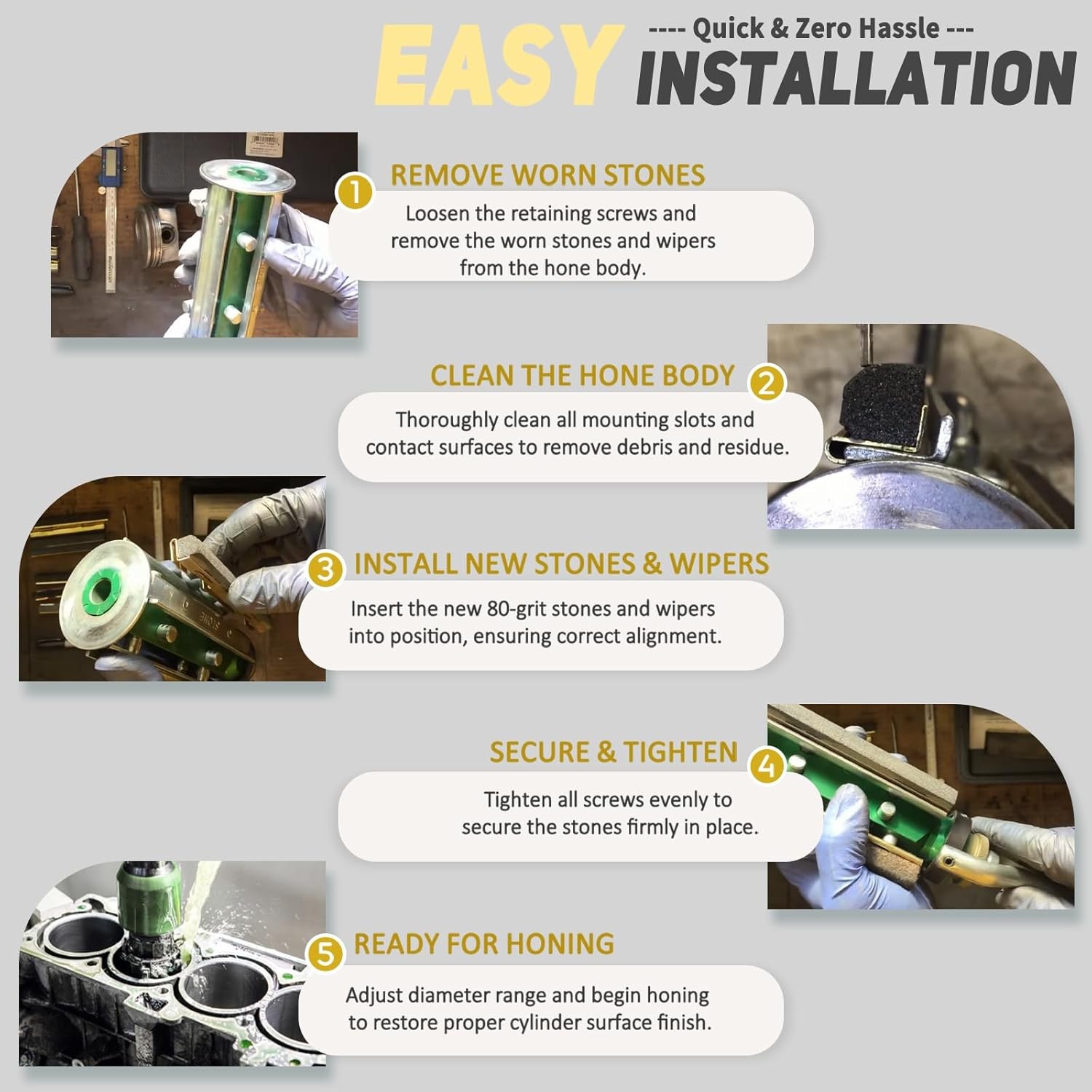 Engine Cylinder Hone Replacement Stones Combo 80-Grit and 280-Grit Kit