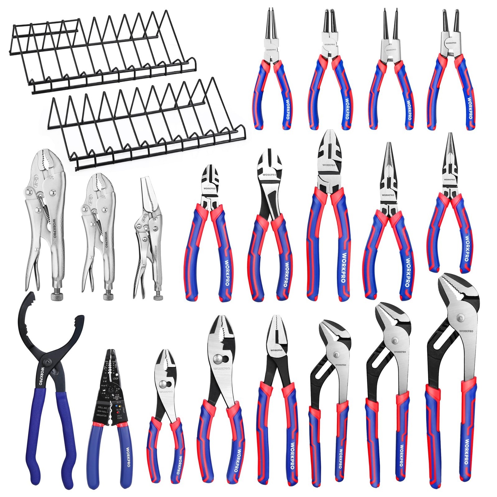 20 Pieces Pliers Set Locking Channel Vise Grip Long Nose Wire Stripper Blue Red