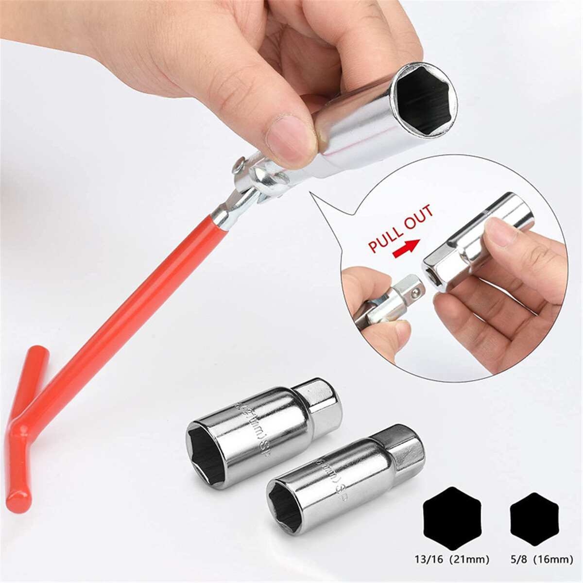 3PCS Spark Plug Removal Tool 16 21mm T-Handle Flexible Spanner Socket Wrench Set