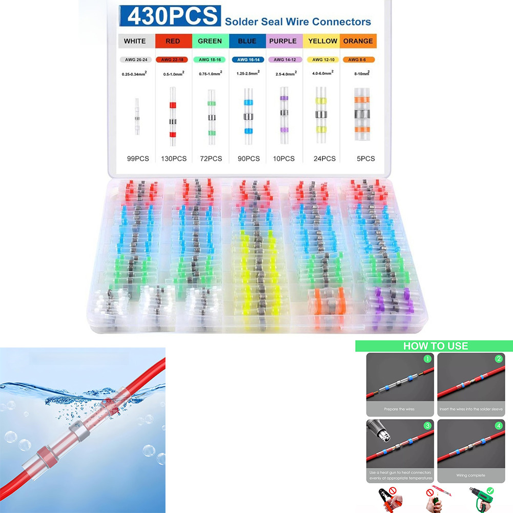 430PCS Solder Seal Heat Shrink Wire Connectors Kit Waterproof for DIY Projects