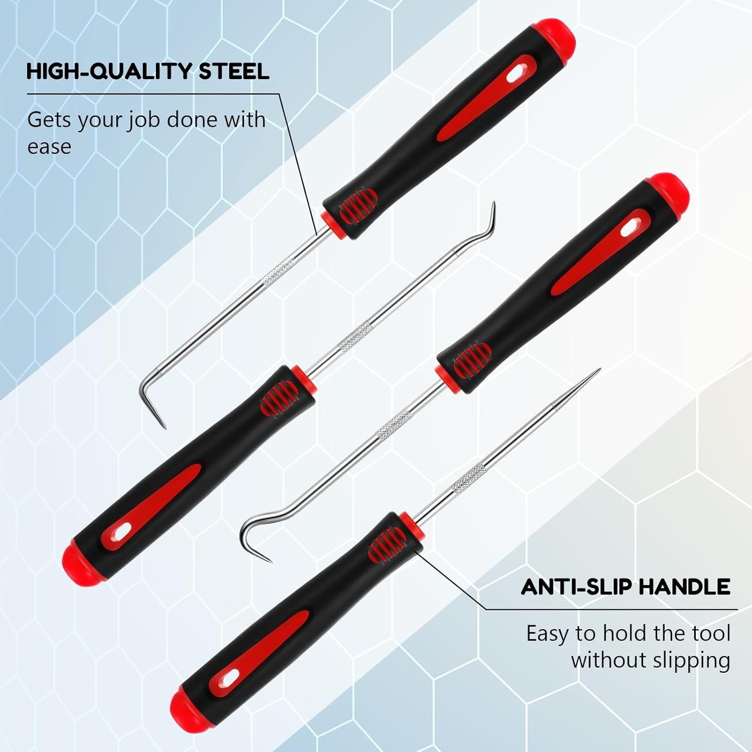 Precision 4-Pc Pick and Hook Set for Automotive Mechanics – 6.5 Inches, Red