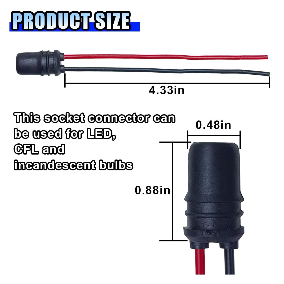T10 194 Instrument Bulb Socket for Car, Round Mouth Pre-Wired Harness 10PCS