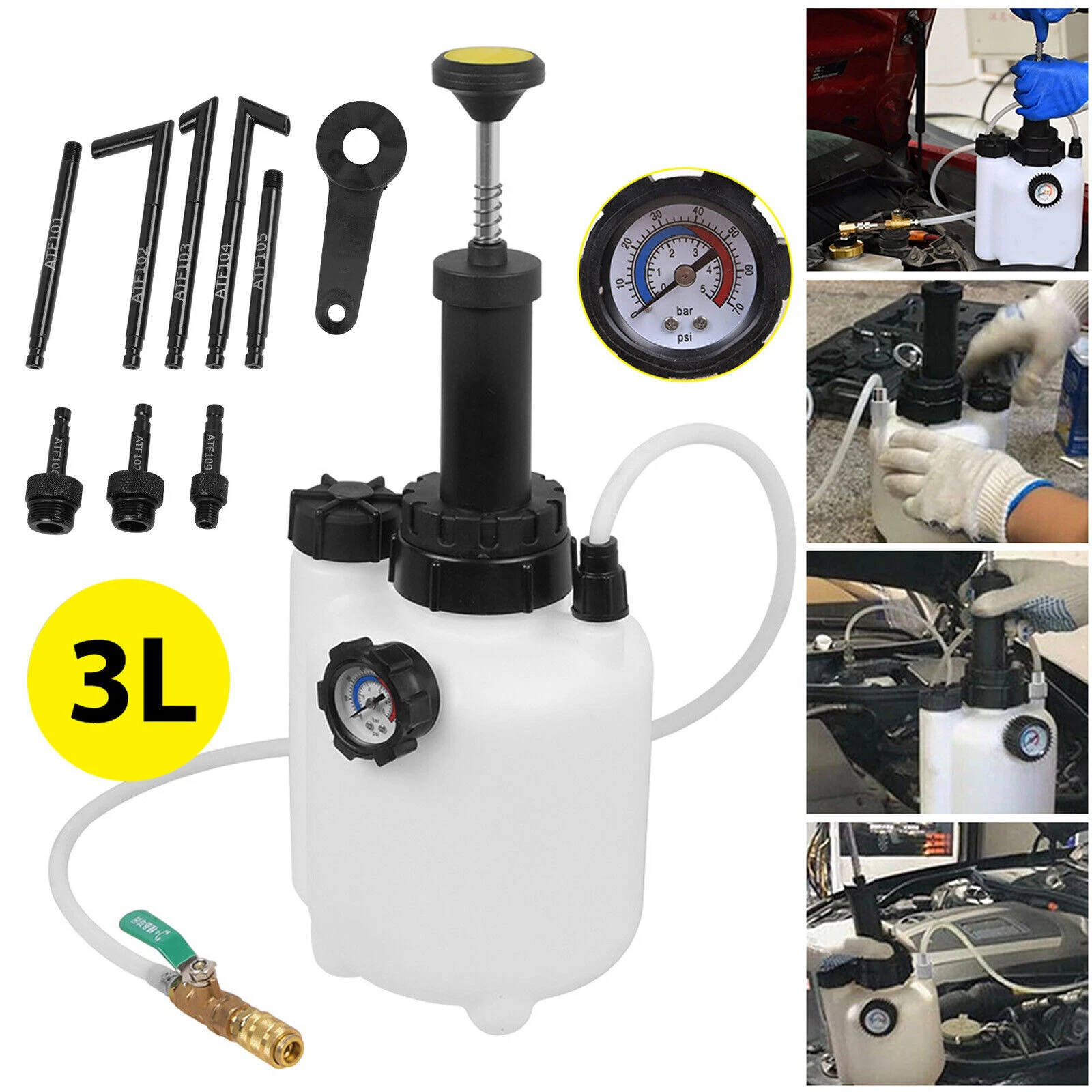 3L Transmission Oil Filling System Fluid Pump Manual Tool With 8pc ATF Adaptors
