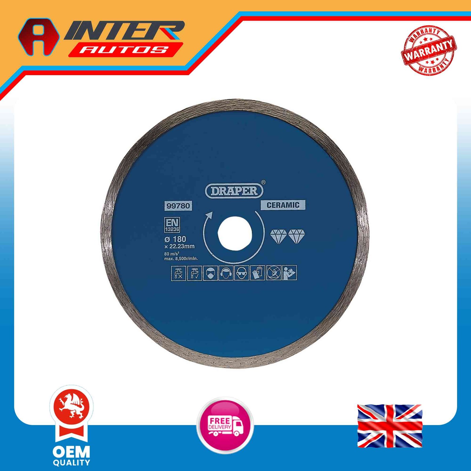 Draper Continuous Diamond Blade, 180mm 99780
