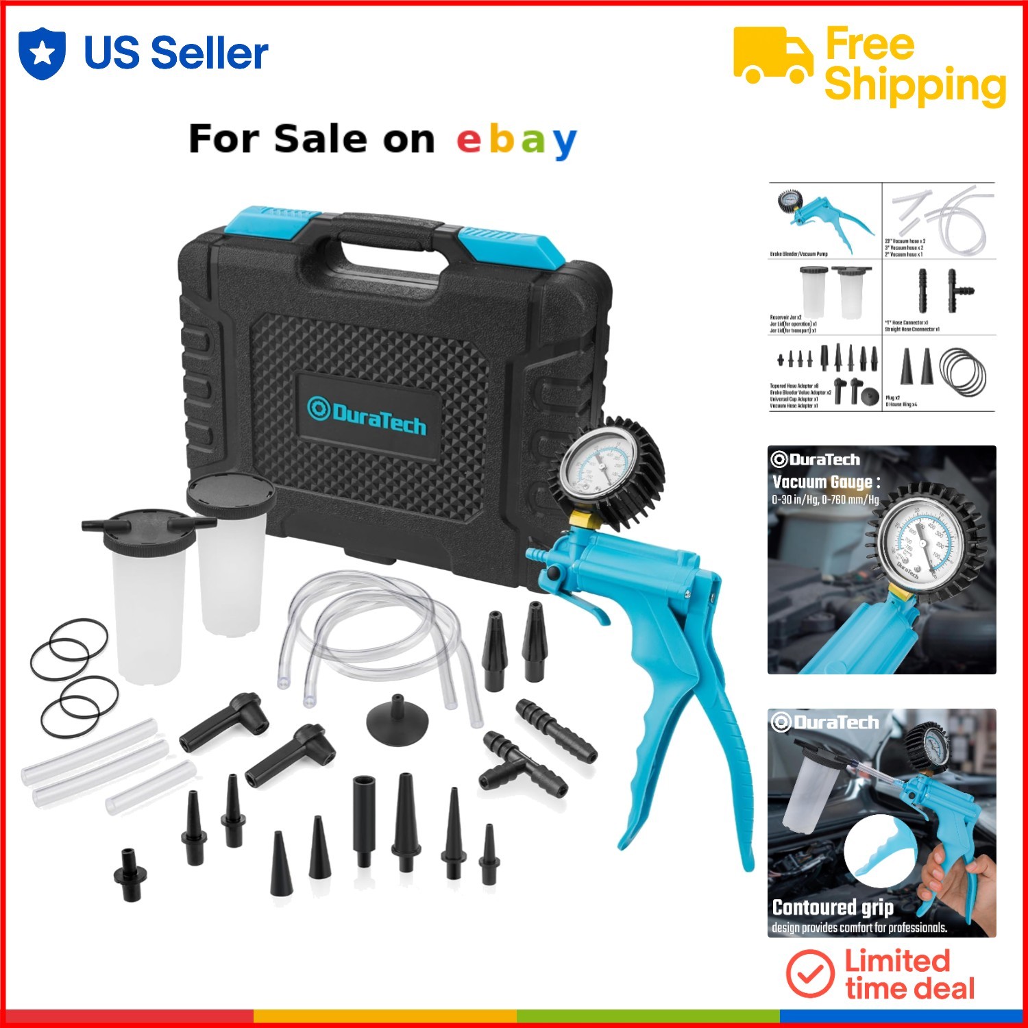 2 in 1 Brake Bleeder Kit with Vacuum Pump Portable Case for Automotive Repair