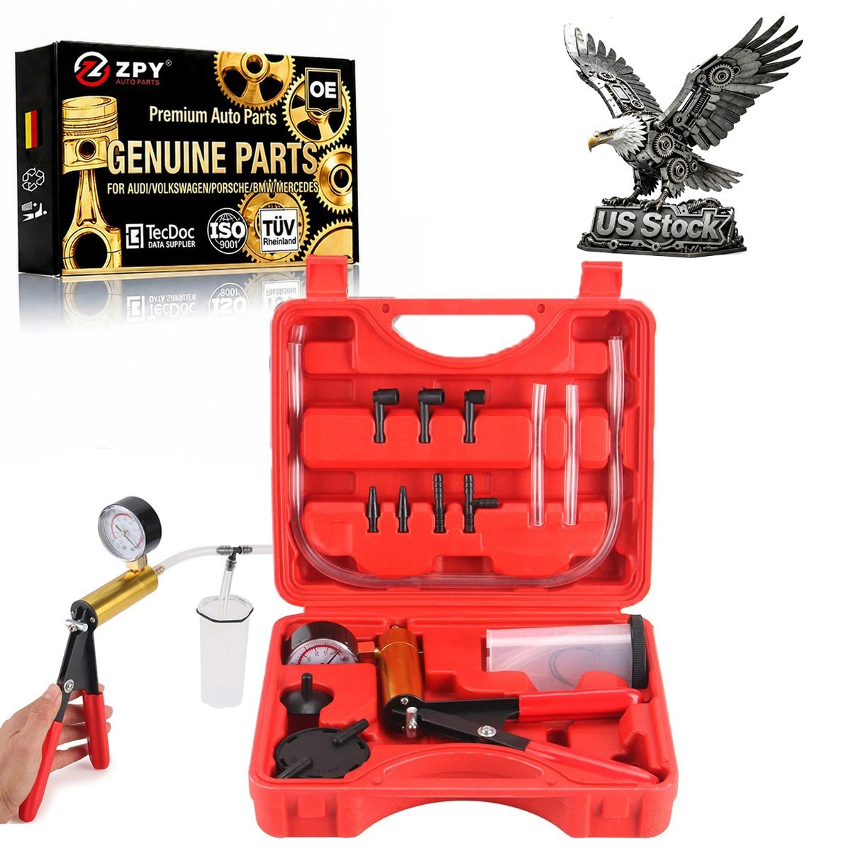 2 in 1 Brake Bleeder Kit Hand held Vacuum Pump Test Set Brake Fluid Bleeder