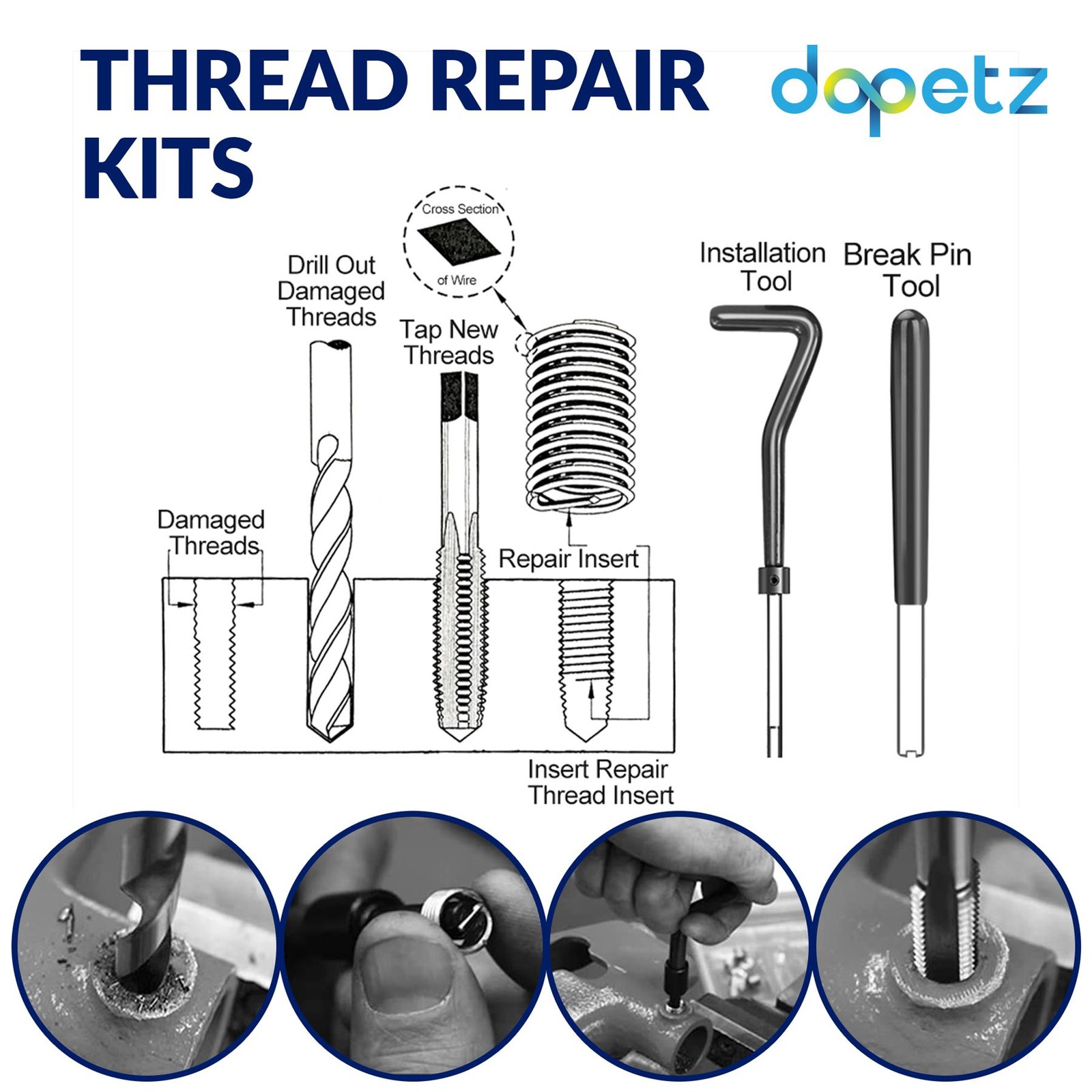 15Pcs Thread Repair Kit HSS Drill Helicoil Heli Coil Tap Insert Case Twist Drill