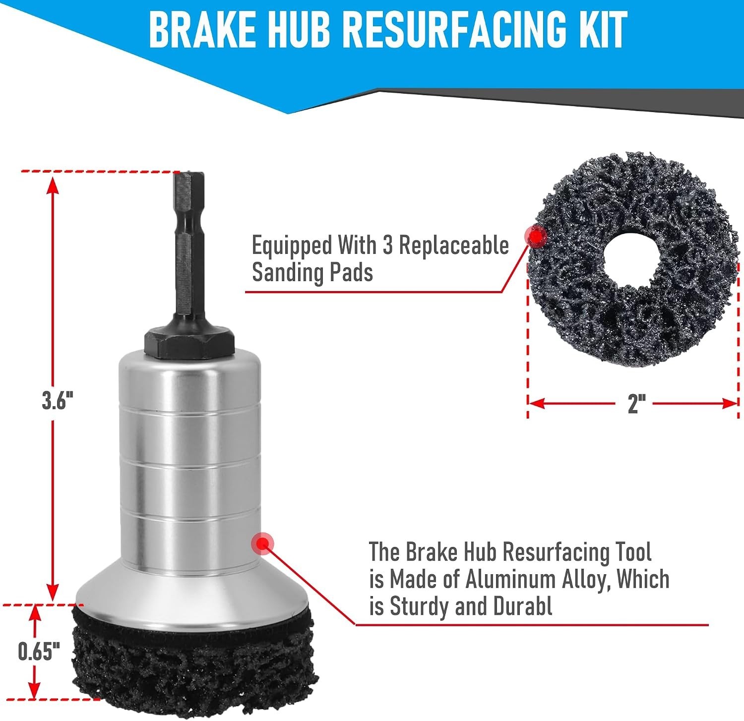 TEOFix Brake Hub Cleaning Tool Kit 3 Pads Drill Adapter