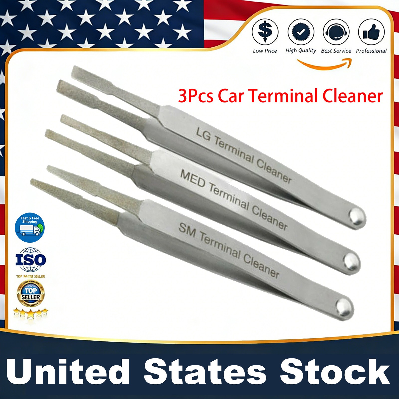 3Pcs Car Terminal Cleaner Tool Kit Fit for Spade Pin Electric Connector Tweezer