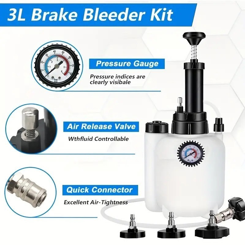 Self Car Brake Clutch Fluid Bleeding Kit Bleeder Pressure 3l Oil Bottle Tool