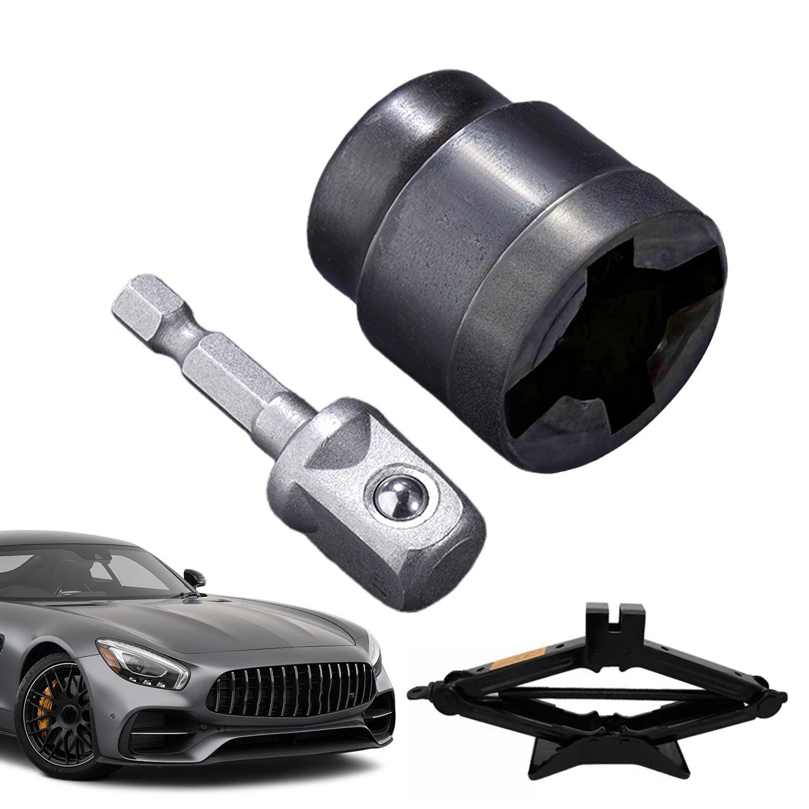 Power Drill to Scissor Jack Adapter, Socket Converter Tool, High Carbon Steel