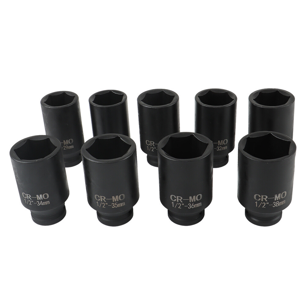 Labwork 9Pc 29-38mm Deep Impact Socket Set 1/2″ Drive Metric Axle Hub Nut Socket