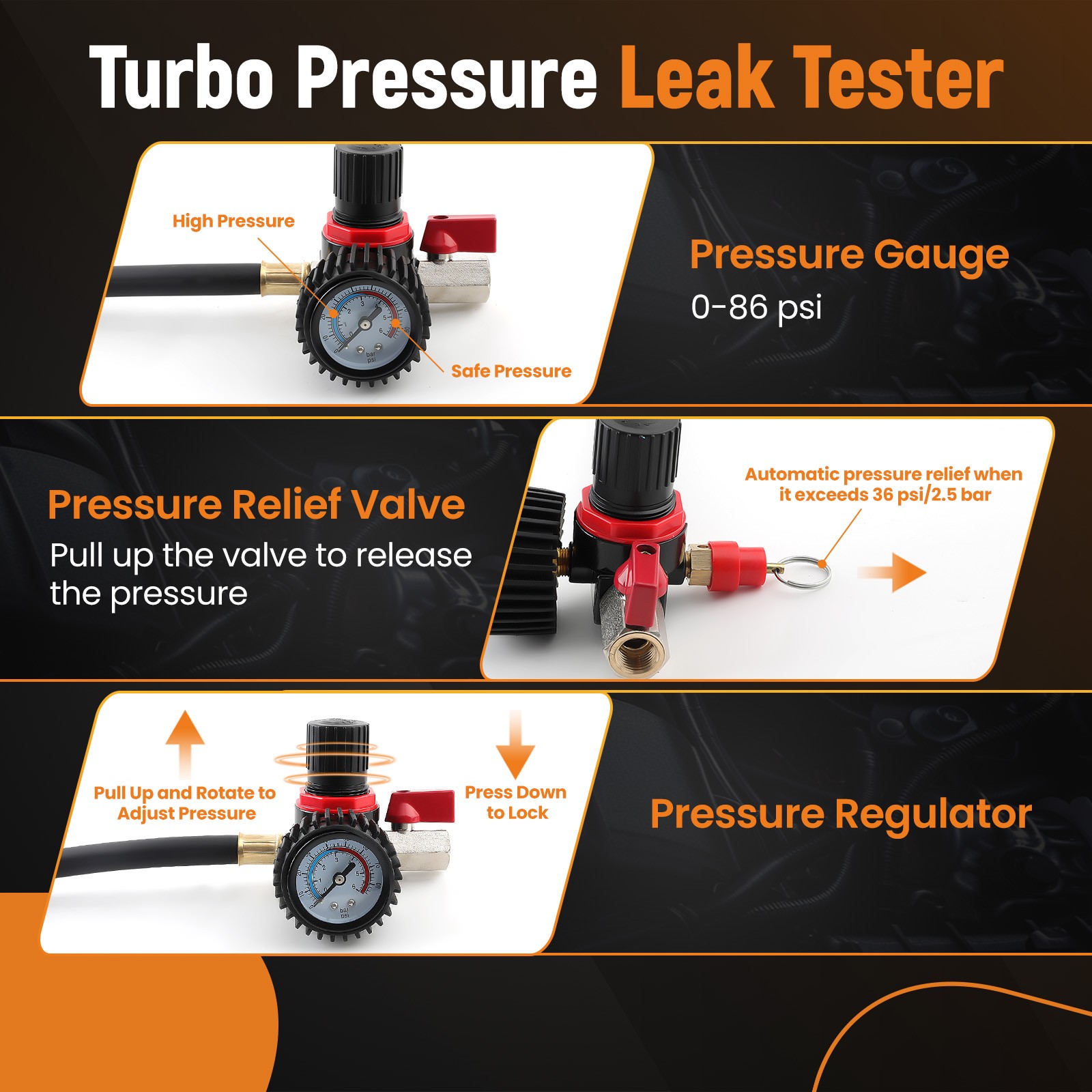 Safe Turbo Boost Leak Tester For Cooling Emissions Exhaust Pipes with Adapters